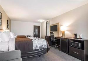 Un pat sau paturi într-o cameră la Sleep Inn & Suites Hannibal