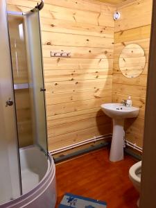 バイカリスクにあるGuest house Nephritisのバスルーム(シャワー、洗面台、トイレ付)