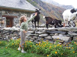 ジェドルにあるGrange de Trabés n°1の石垣に牛を抱く少女