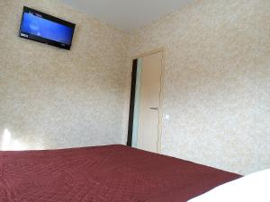 トゥーラにあるInndays on Liteinaya 22aのベッドルーム1室(ベッド1台、壁掛け薄型テレビ付)