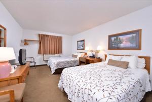a hotel room with a bed and a television at America's Best Value Inn & Suites International Falls in International Falls