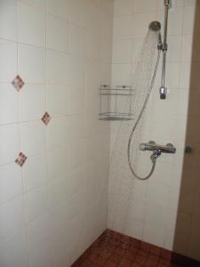 a bathroom with a shower with a shower at Loikansaari Lomamökit Holiday Cottages in Savonlinna +70 photos