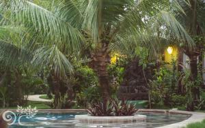 a palm tree and a pool in a garden at Paua Hotel Boutique in Pipa
