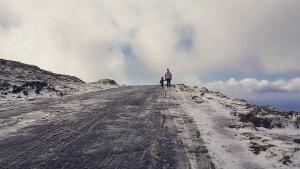 a couple of people walking down a dirt road at Casa do Paim in São Roque do Pico