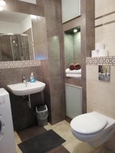 シュチェチンにあるSAS Apartamenty Vegaのバスルーム(トイレ、洗面台付)