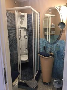 巴尼－迪盧卡的住宿－River Idyll，带淋浴、卫生间和镜子的浴室