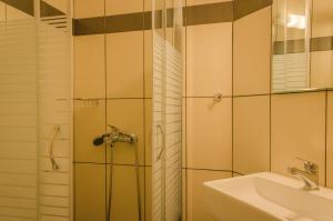 a bathroom with a shower and a sink at Palm Studios in Limenas