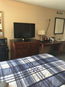 une chambre avec un lit et une télévision à écran plat dans l'établissement Hope Inn, à Lenox