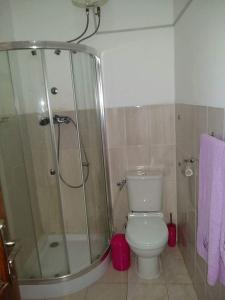 a bathroom with a shower and a white toilet at Mix 2 in Mindelo