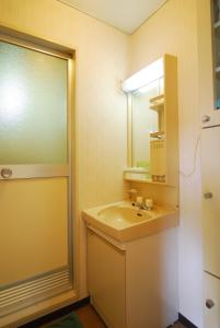 a bathroom with a sink and a mirror at Weekly Green In Namba in Osaka
