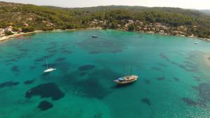 an aerial view of two boats in the ocean at Apartman Šego in Vela Luka