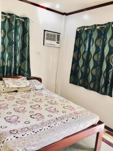 a bedroom with a bed with green curtains at La Casa de Samonteza in Camotes Islands +35 photos