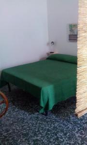 - un lit vert dans une chambre avec un drap vert dans l'établissement La municeddha, à Cannole
