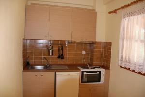 a small kitchen with a sink and a stove at Katerina Rooms in Syvota +31 photos