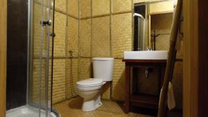 a bathroom with a toilet and a sink and a shower at Lanna House Lanna Hut Chiangmai in Chiang Mai +23 photos