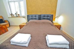 ソポトにあるAfricana Apartment by Grand Apartmentsのベッド1台(上に白い枕2つ付)