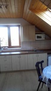 a kitchen with a table and a chair in a room at Apartmány nad Otavou in Zvíkovské Podhradí