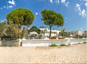 una playa con dos árboles y un edificio en Villa sulla Spiaggia Diamante, en Belvedere Marittimo