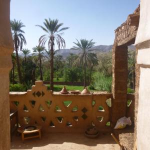 - une vue depuis la fenêtre d'un bâtiment avec des palmiers dans l'établissement Kasbah Maktob Tamnougalt, à Agdz