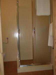 y baño con ducha y puerta de cristal. en Dom Gościnny Na Skolach, en Gliczarów Górny