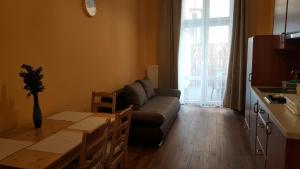 sala de estar con sofá y mesa en Apartman v centru Karlovych Varu en Karlovy Vary
