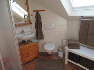 a small bathroom with a toilet and a sink at EIFEL Gästewohnung in Blankenheim +3 photos