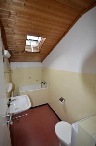 Un baño con inodoro, lavabo y bañera. en Studio Room, en Celerina 15 fotos más