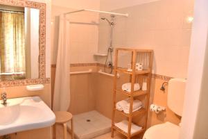 a bathroom with a shower and a toilet and a sink at Affittacamere Sestiere Santa Caterina in Grammichele