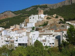 een groep witte gebouwen op een heuvel bij Casa Rural Cueva El Sauce in Pegalajar