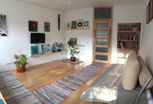 a living room with a couch and a rug at Alt Apartament in Sibiu