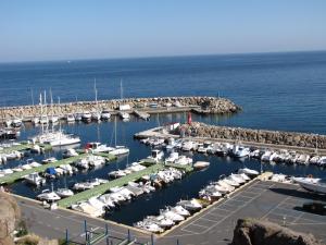 a group of boats docked in a harbor at Las Olas in San José