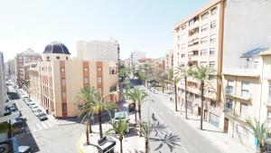 uma rua da cidade com palmeiras e edifícios em Spaceous 2 BR in Central Alicante em Alicante