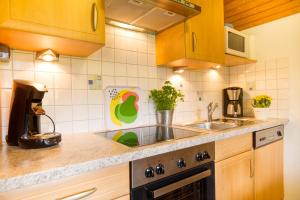eine Küche mit einer Spüle und einem Herd in der Unterkunft Ferienwohnungen Alpentraum - Landhaus Schmetterling in Oberstdorf