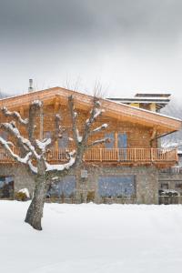 a snow covered house with a tree in front of it at Sport Hotel Prodongo in Brallo di Pregola