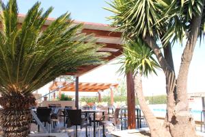 a restaurant with palm trees and tables and chairs at B&B Colle Tiziano in Santa Procula Maggiore