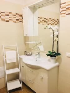 a bathroom with a sink and a mirror at Cabà Holiday Bardolino D'Annunzio in Bardolino