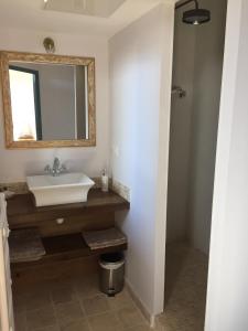 a bathroom with a sink and a mirror at La Garoffe in Pibrac