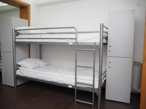 a bunk bed with a ladder and a bunk bedoublethritisthritisthritisthritisthritis at Sleep Inn Hostel in Bucharest