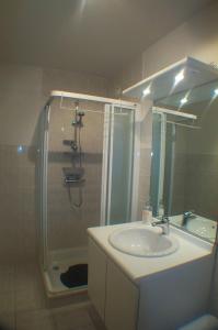 a bathroom with a sink and a shower and a sink at Residence Calidris ref 48 in Koksijde