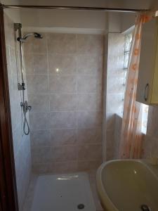 ein Bad mit einer Dusche, einem WC und einem Waschbecken in der Unterkunft San polo house in Parma