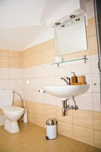 a bathroom with a sink and a toilet at Apartmány Hillfort in Bojnice