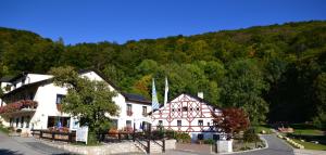 un gran edificio blanco frente a una montaña en Zum blauen Hecht en Kipfenberg