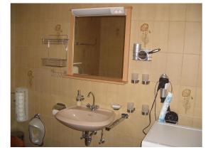 uma casa de banho com um lavatório e um espelho em All inkl Card Fewo1-Heigl em Viechtach