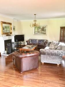 a living room with two couches and a fireplace at Lios Daire in Killarney