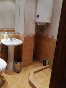 een badkamer met een wastafel en een toilet bij Private studio in a hotel complex, central in Bansko in Bansko