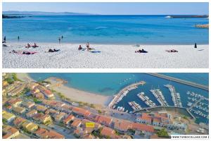 two pictures of a beach with people on the sand at A.I.R. Hotel Gabbiano in Isola Rossa