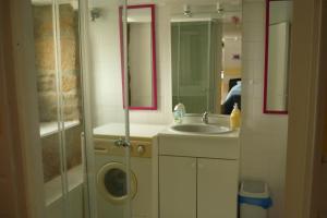 a bathroom with a shower and a sink and a mirror at Gite Le Clos de Sée in Chérencé-le-Roussel +42 photos