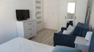 Televízia a/alebo spoločenská miestnosť v ubytovaní BTS Apartaments - Apartamenty Blisko Morza