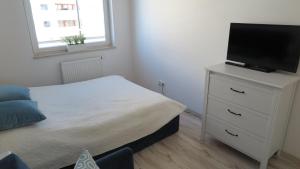 Televízia a/alebo spoločenská miestnosť v ubytovaní BTS Apartaments - Apartamenty Blisko Morza