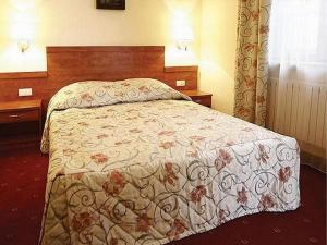 een hotelkamer met een bed en twee nachtkastjes bij Pensjonat M.F. in Elblag